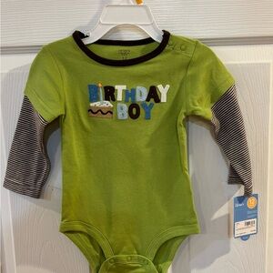 CARTER'S Boys 12 months BIRTHDAY BOY Long Layered Sleeve Green Bodysuit Top NWT